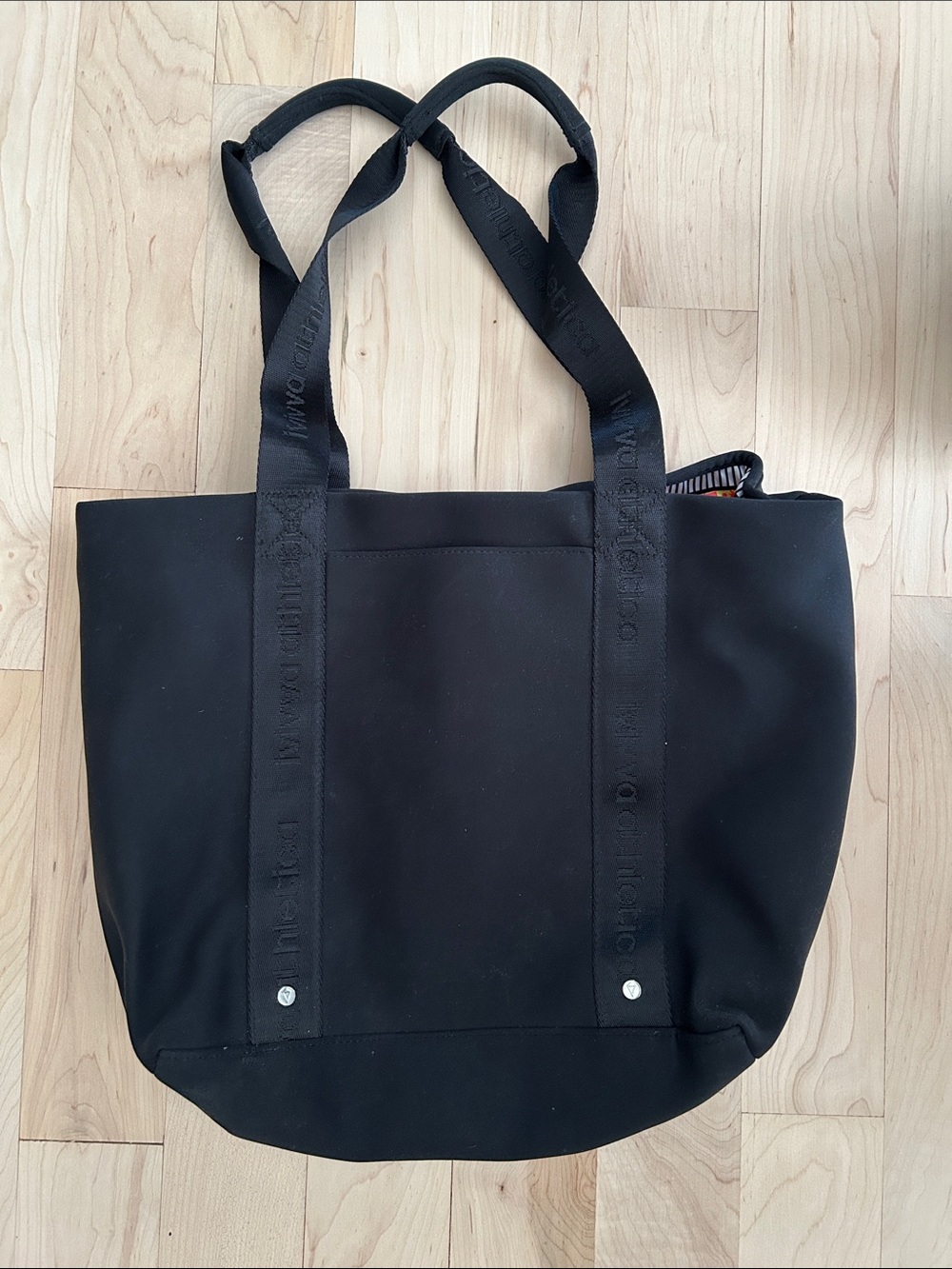 Black Tote Bag with Logo-Stamped Straps